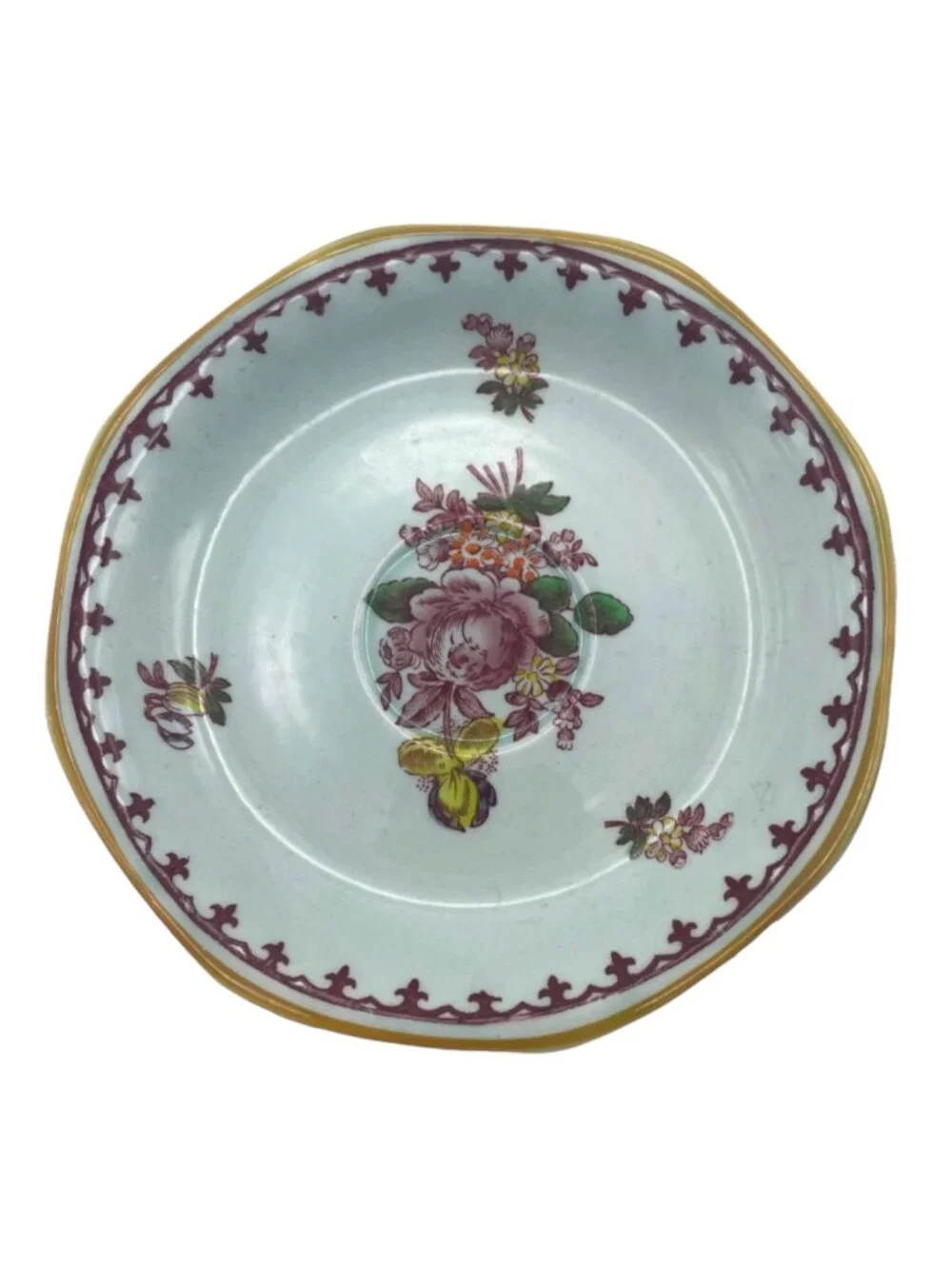 Lot of 3 Adams Calyx Ware Chelsea Sprays Saucers Red Fleur de Lis England
